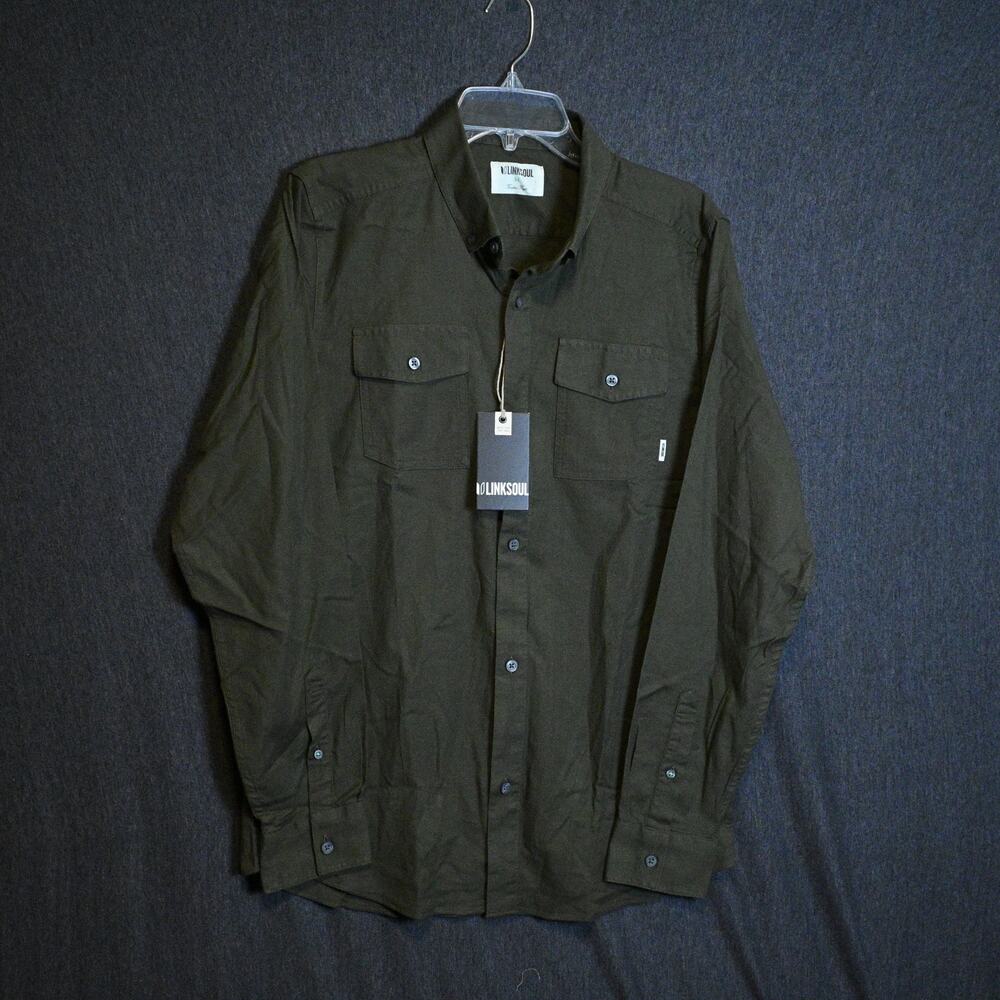 NEW LinkSoul Men's M Button Down Utility Shirt Nutria Olive Green NWT